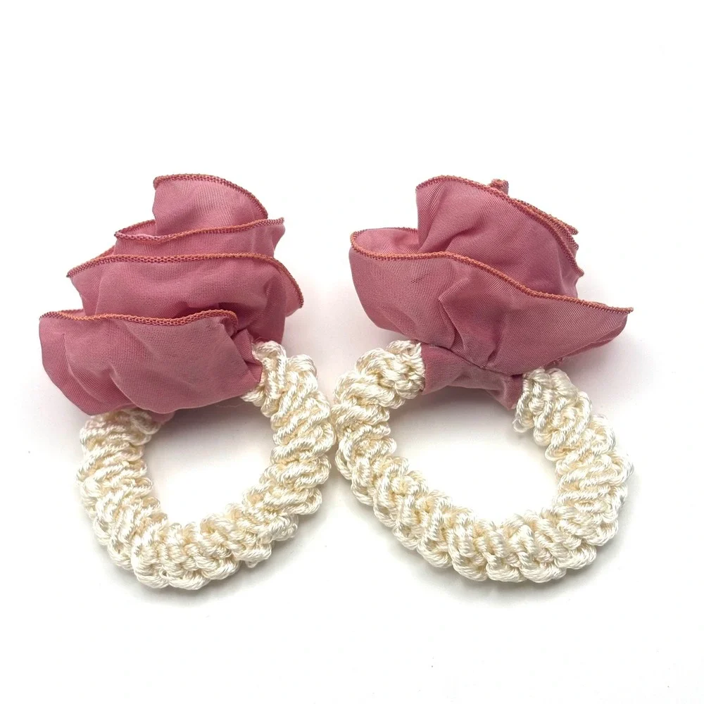 Vintage‎ Rosette Hair Tie Coiled Elastic Ponytail Holders Cottagecore Coquette